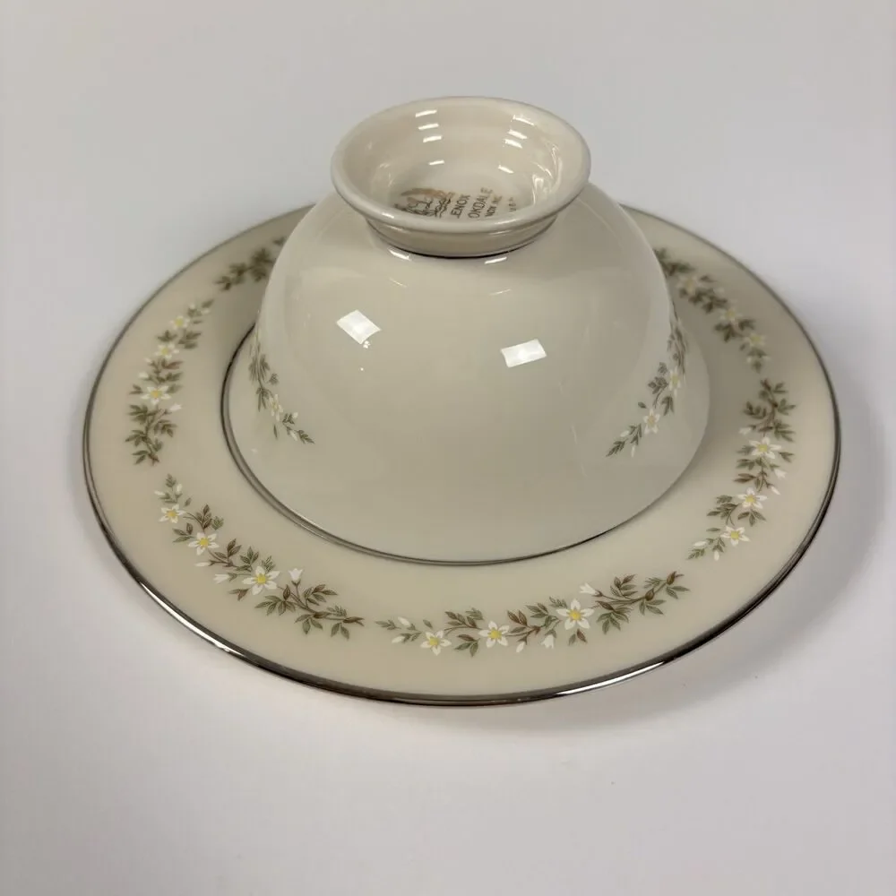 Vintage Lenox Brookdale H500 China Tea Cup Saucer Plate Floral Platinum Set of 4